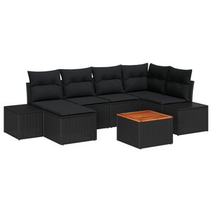 vidaXL Ensemble de Canapé de Jardin 7 Pièces avec Coussins Noir Poly Rattan