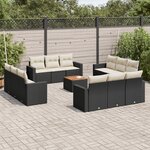 vidaXL Salon de jardin avec coussins 13 Pièces noir résine tressée