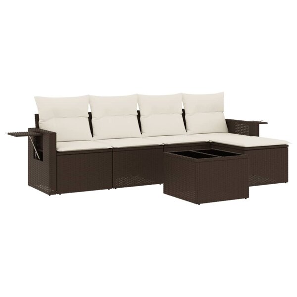 vidaXL Salon de jardin avec coussins 6 Pièces marron résine tressée