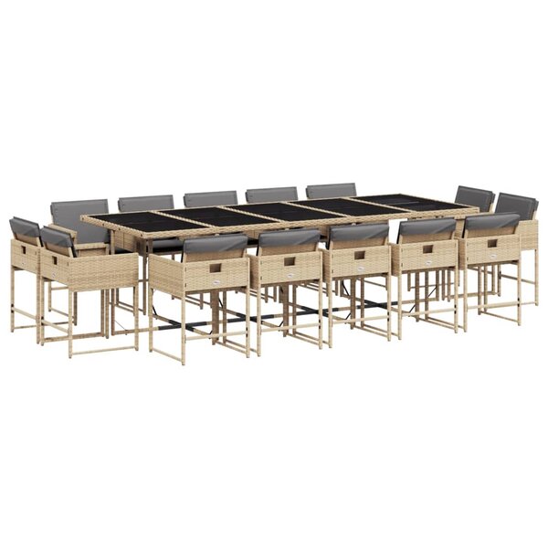vidaXL Ensemble à manger de jardin et coussins 15 Pièces mélange beige