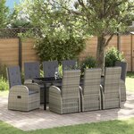 vidaXL Ensemble de salle à manger de jardin 9 pièces avec coussins Rattan PE gris