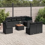 vidaXL Salon de jardin 9 Pièces avec coussins noir résine tressée