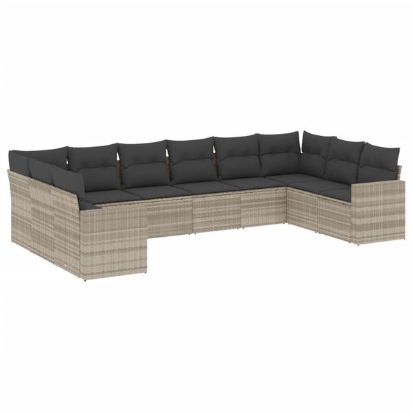 vidaXL Salon de jardin avec coussins 10 Pièces gris clair résine tressée