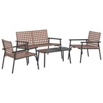 Ensemble de café extérieur 4 pièces en rotin et acier marron de vidaXL