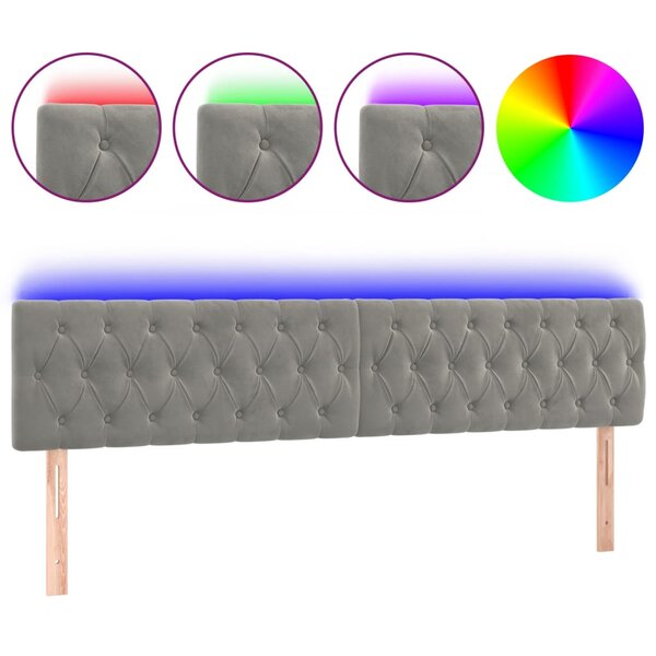 vidaXL Tête de lit à LED Gris clair 180x7x78/88 cm Velours