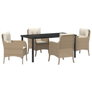 vidaXL Set de salle à manger de jardin 5 pièces avec coussins Beige Poly Rattan