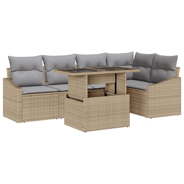 vidaXL Set de canapé de jardin 6 pièces avec coussins Beige Poly rotin
