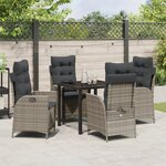 vidaXL Ensemble de 5 Chaises de Jardin avec Coussins Gris Poly Rattan