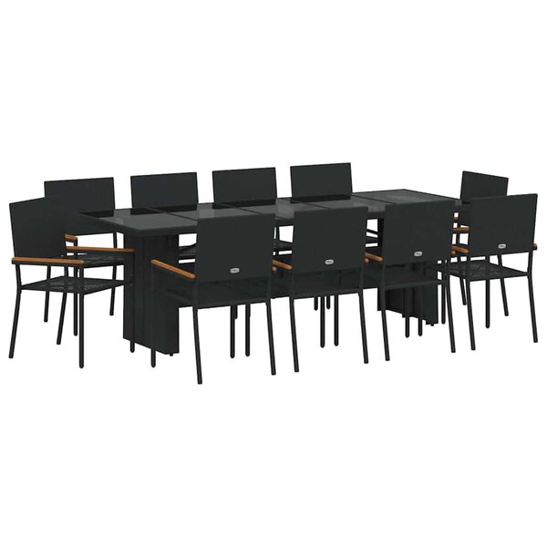 vidaXL Ensemble de salle à manger pour jardin 11 Pièces Noir polyrotin