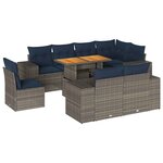 vidaXL Salon de jardin 9 Pièces avec coussins gris résine tressée
