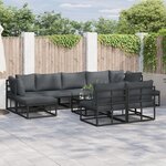 vidaXL Ensemble de canapé de jardin avec coussin 10 Pièces Noir Aluminium