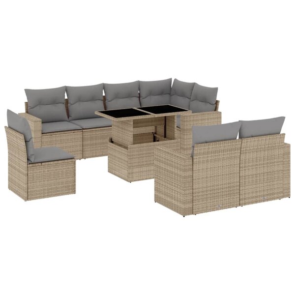 vidaXL Salon de jardin avec coussins 9 Pièces beige résine tressée