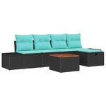 vidaXL Ensemble de canapé de jardin avec coussin 6 Pièces Noir Poly rotin