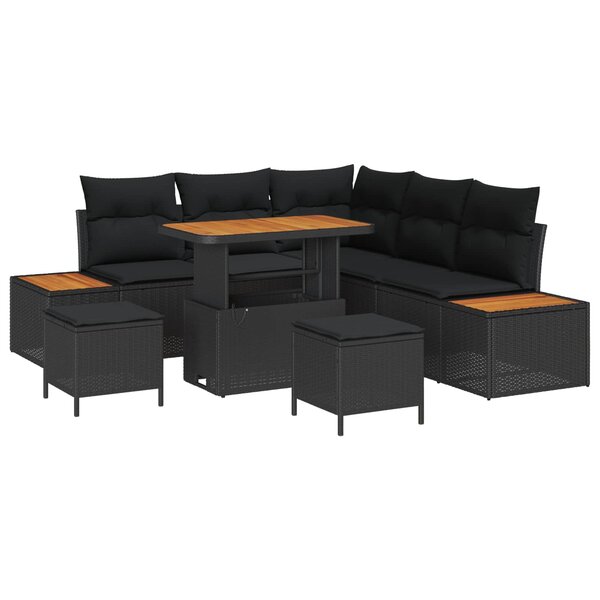 vidaXL Ensemble de canapé de jardin avec coussin 8 Pièces Noir