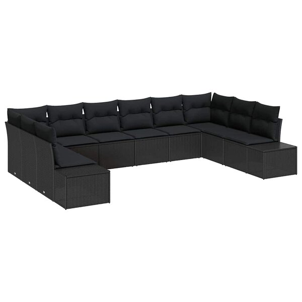 vidaXL Ensemble de canapé de jardin 10 Pièces Noir Poly Rattan