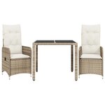 vidaXL Ensemble de bistro de jardin 3 Pièces coussins beige poly rotin