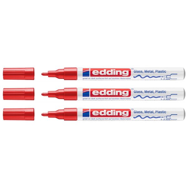 Marqueur Peinture Brillante 751 Rouge Pointe Ronde 1-2 mm x 3 EDDING