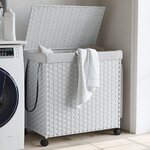 vidaXL Panier à linge avec roulettes blanc 60x35x60 5cm résine tressée