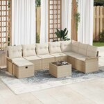 vidaXL Ensemble de canapé de jardin 9 Pièces Beige Poly rotin