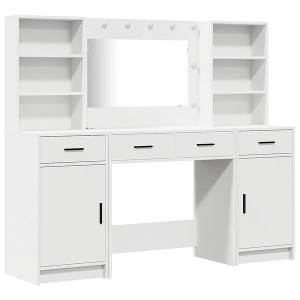 vidaXL Ensemble de table de maquillage avec LED avec porte 3 Pièces Blanc
