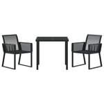 vidaXL Ensemble de Salle à Manger de Jardin 3 Pièces Noir Poly Rattan