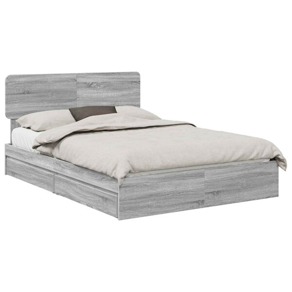 vidaXL Lit de Rangement Gris Sonoma 140 x 200 cm Bois d'ingénierie