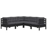 Salon de jardin meuble d'extérieur ensemble de mobilier 5 pièces avec coussins noir bois de pin solide 02_0016421