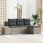 vidaXL Ensemble de Canapé de Jardin 4 Pièces avec Coussins en Poly Rattan Gris Clair