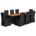vidaXL Ensemble à manger de jardin 9Pièces coussins noir résine tressée