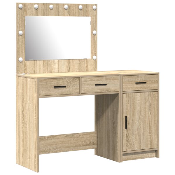 Set de coiffeuse 2 pièces avec LED en bois d'ingénierie chêne Sonoma