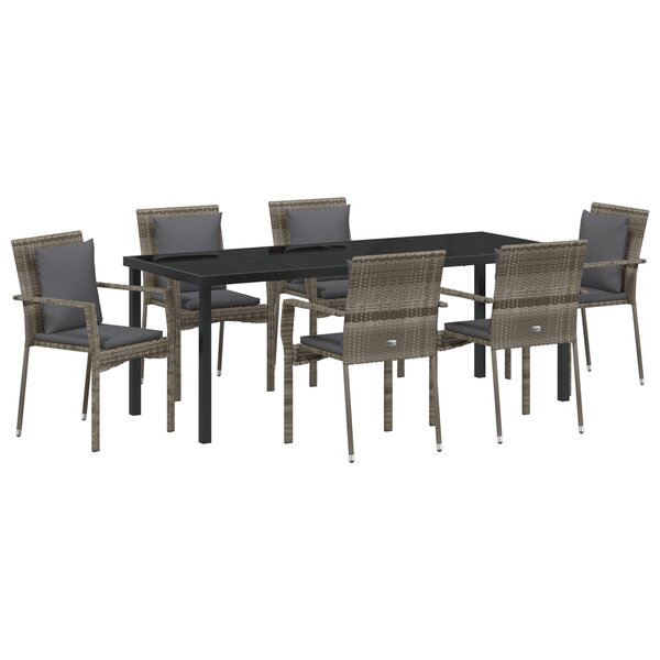 vidaXL Ensemble de Salle à Manger de Jardin 7 Pièces avec Coussins Gris Poly Rattan