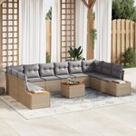 vidaXL Ensemble de canapé de jardin de 11 pièces avec coussins Beige Poly Rattan Acacia