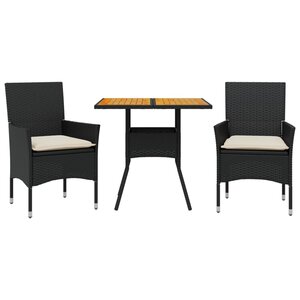 vidaXL Ensemble à manger de jardin et coussins 3 Pièces noir rotin acacia