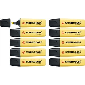 Surligneur BOSS ORIGINAL Pastel Pointe Biseautée 2-5 mm Jaune Pastel x 10 STABILO