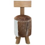 vidaXL Tabouret cuir de chèvre et Bois de teck solide