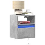 vidaXL Tables de chevet murales avec lumières LED 2 Pièces gris béton