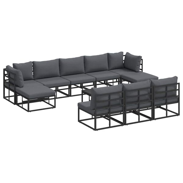 vidaXL Ensemble de canapé de jardin avec coussin 11 Pièces Noir Aluminium