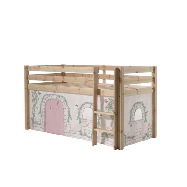 PINO  Lit Compact Pin Massif Naturel 209 x 105 x 114 cm + Rideau de lit BIRDY
