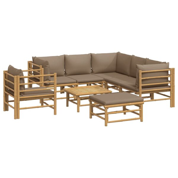 Salon de jardin meuble d'extérieur ensemble de mobilier 8 pièces avec coussins taupe bambou 02_0017767