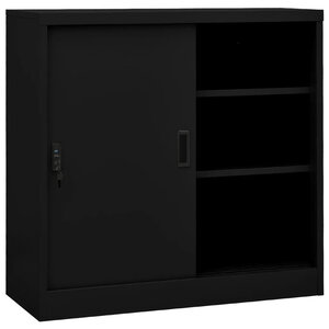 Armoire de bureau avec porte coulissante 90 x 40 x 90 cm robuste et sécurisée design moderne en acier noir 02_0046812