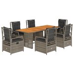 vidaXL Ensemble à manger de jardin et coussins 7 Pièces gris rotin