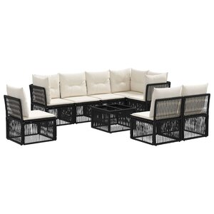 vidaXL Ensemble de canapé de jardin 9 Pièces Noir polyrotin