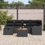 vidaXL Ensemble de canapé de jardin avec coussin 7 Pièces Noir Poly rotin