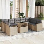 vidaXL Salon de jardin avec coussins 10 Pièces beige résine tressée
