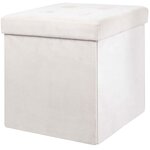 Pouf coffre pliable en suédine assise capitonnée beige