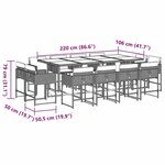 vidaXL Ensemble à manger de jardin et coussins 13 Pièces gris clair rotin