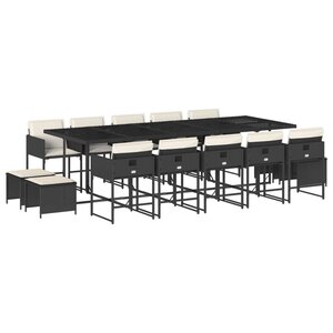 vidaXL Ensemble à manger de jardin 15 Pièces coussins noir résine tressée