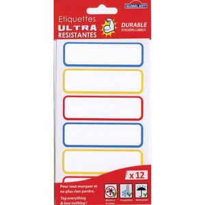 12 étiquettes plastifiées - Couleurs primaires - Ultra-résistantes