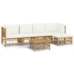 vidaXL Salon de jardin 6 Pièces avec coussins blanc crème bambou