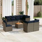 vidaXL Salon de jardin 9 Pièces avec coussins gris résine tressée